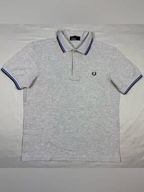 Fred Perry Polo Shirt Sz Small Slim Fit Grey/Black/Blue Short Sleeve A2